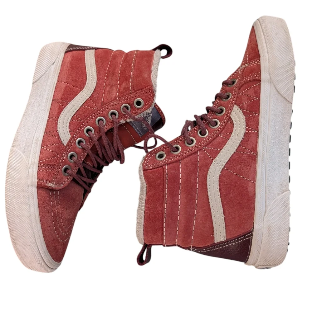 Vans SK8 Hi Shoes Women Size 6 Sneakers Red Suede Old Skool Sherpa Scotchgard‎